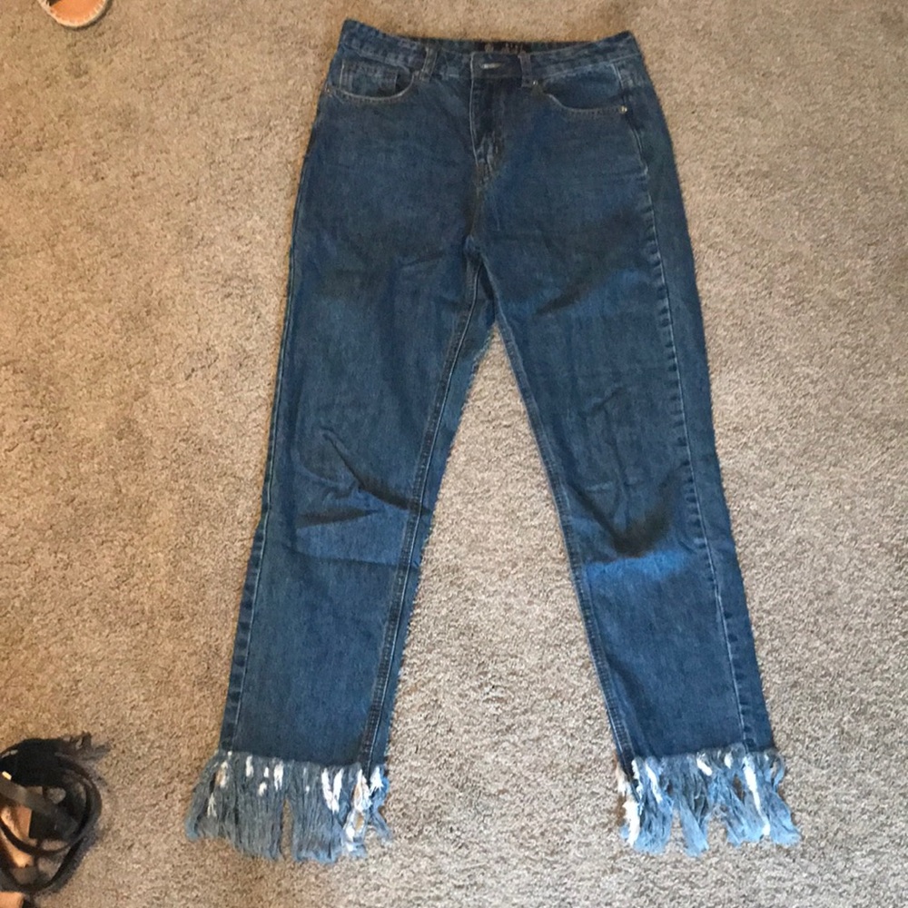 Misguided high rise fray jeans
